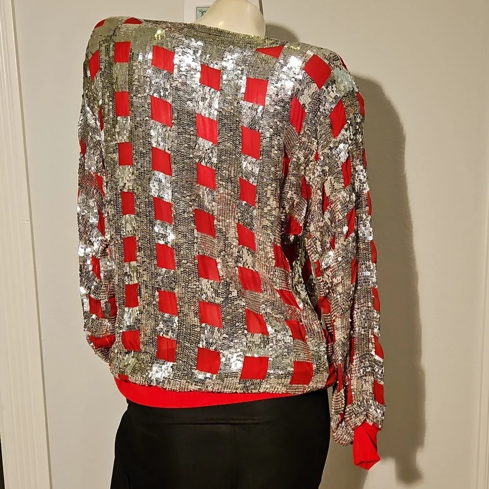 Jenny Gidding Red & Silver Sequin Top - Picture 4 of 4
